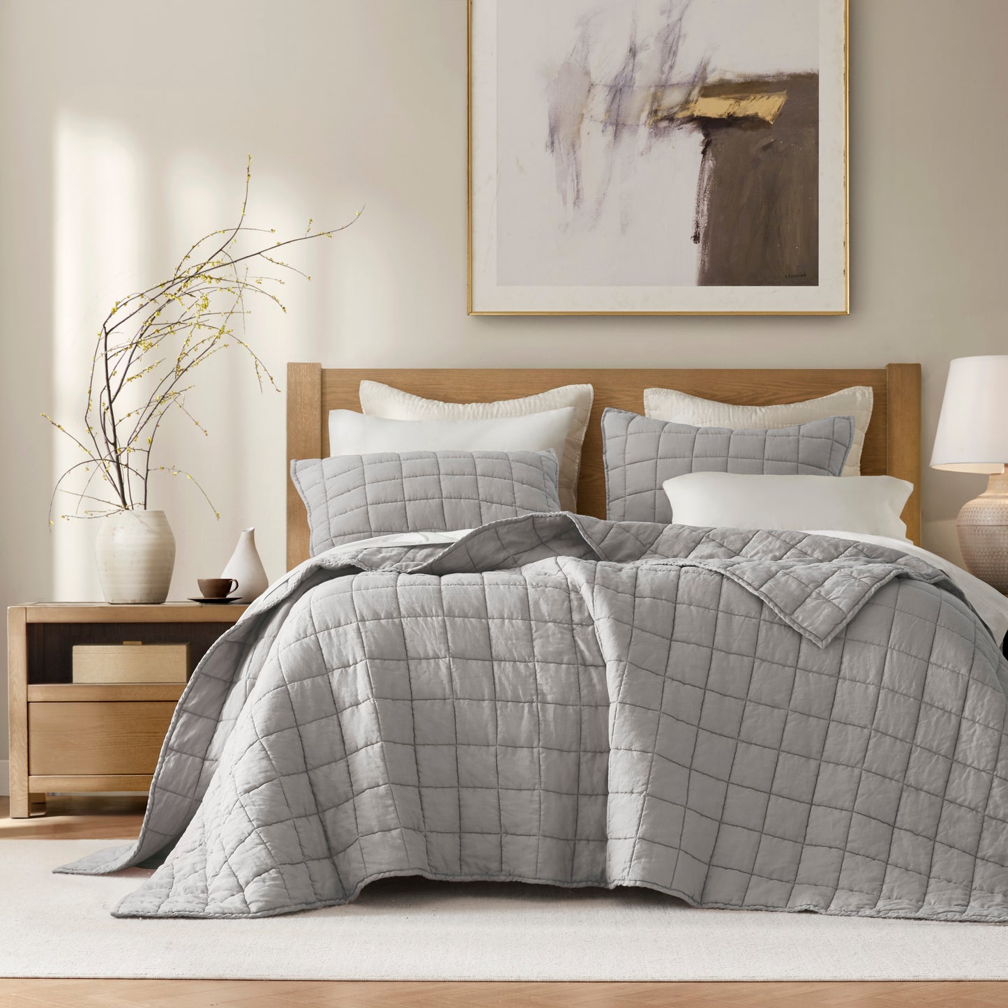 French Flax Linen Garment Washed Quilt Set