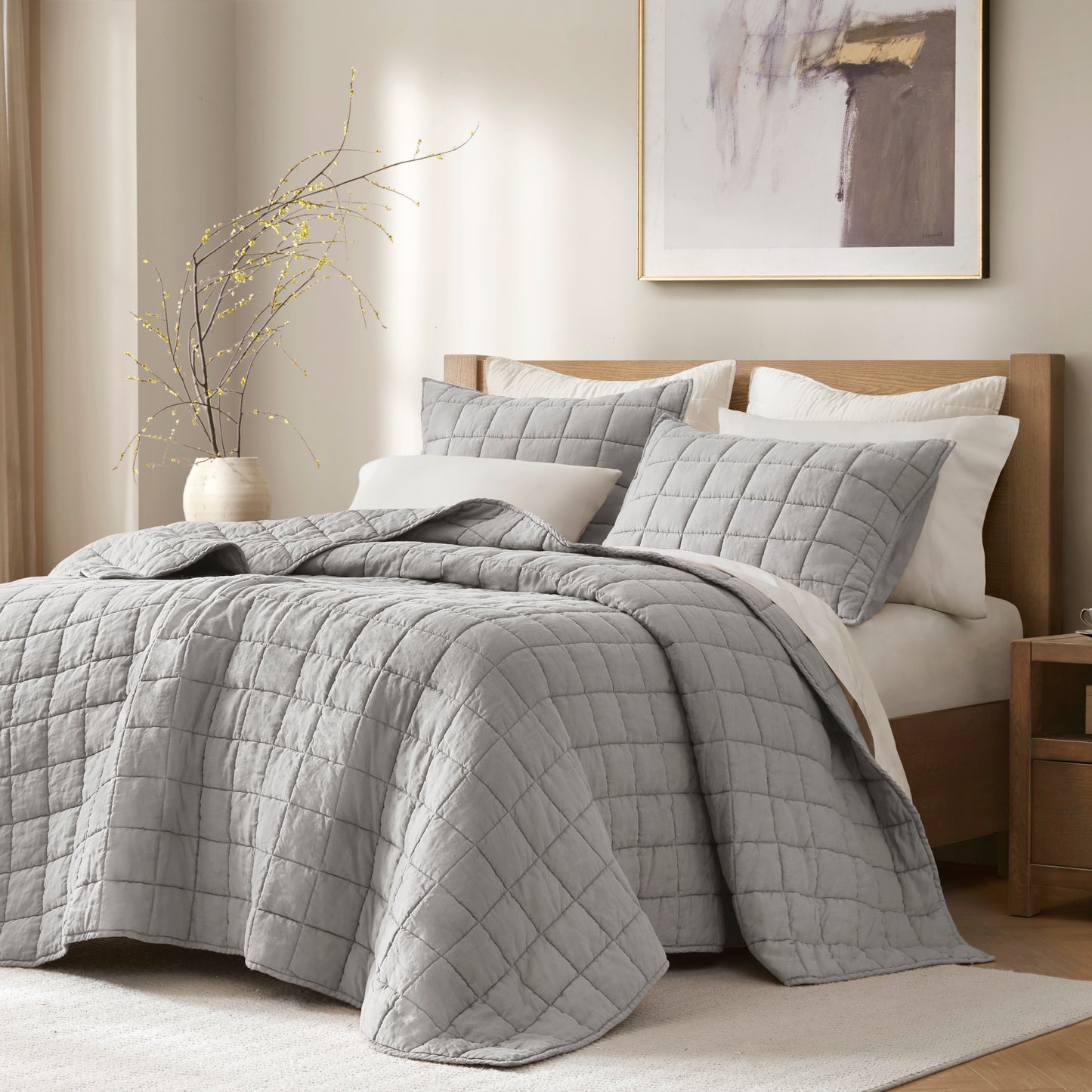 French Flax Linen Garment Washed Quilt Set