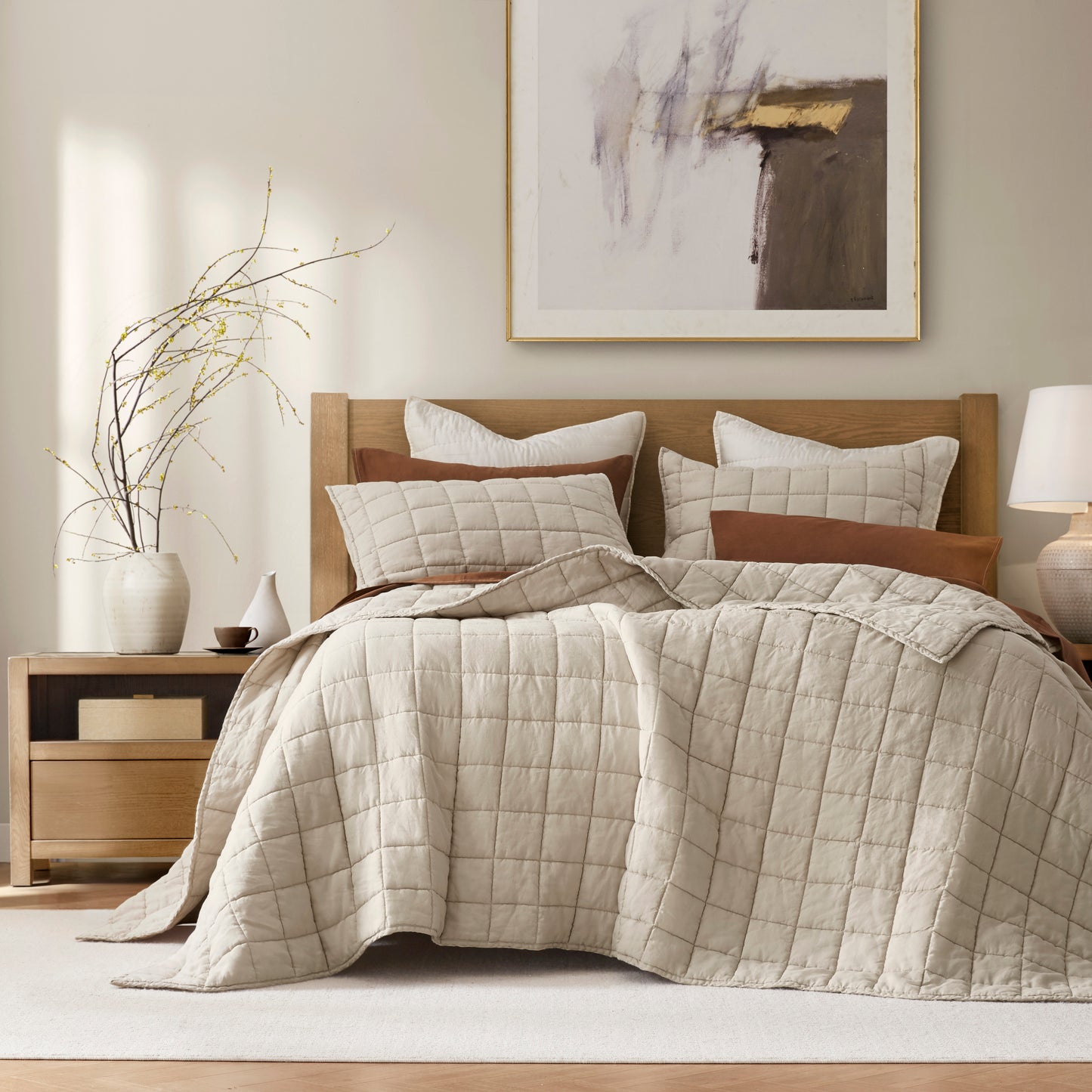 French Flax Linen Garment Washed Quilt Set