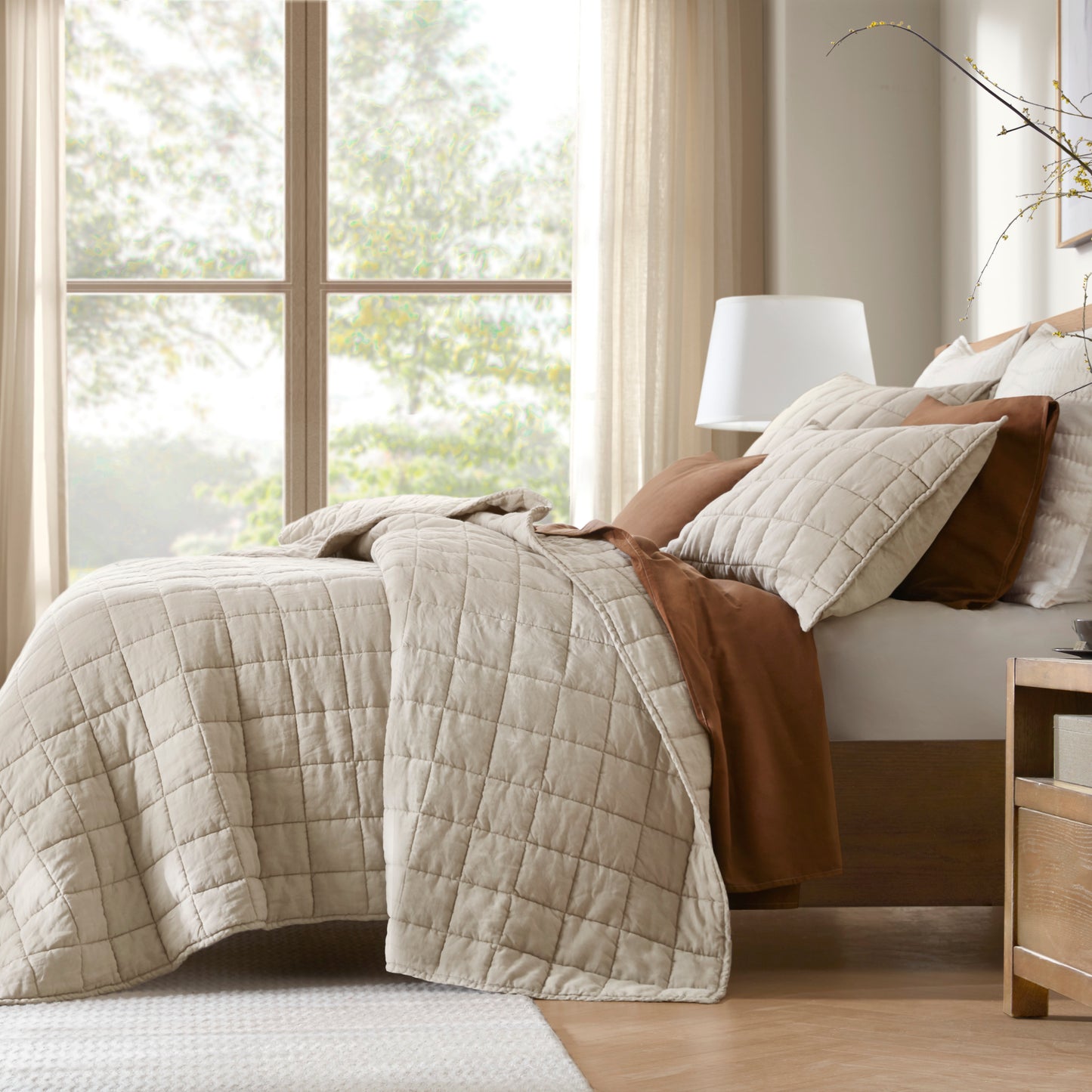 French Flax Linen Garment Washed Quilt Set