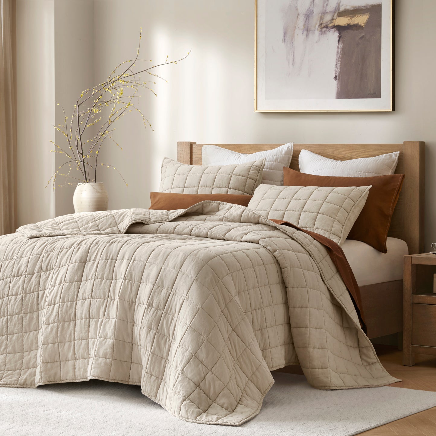 French Flax Linen Garment Washed Quilt Set