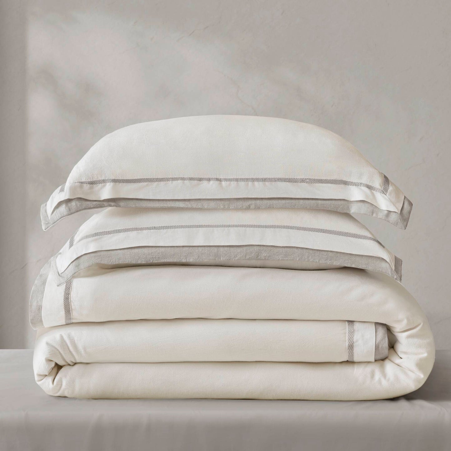 Linen Blend Double Flange Duvet Cover Set
