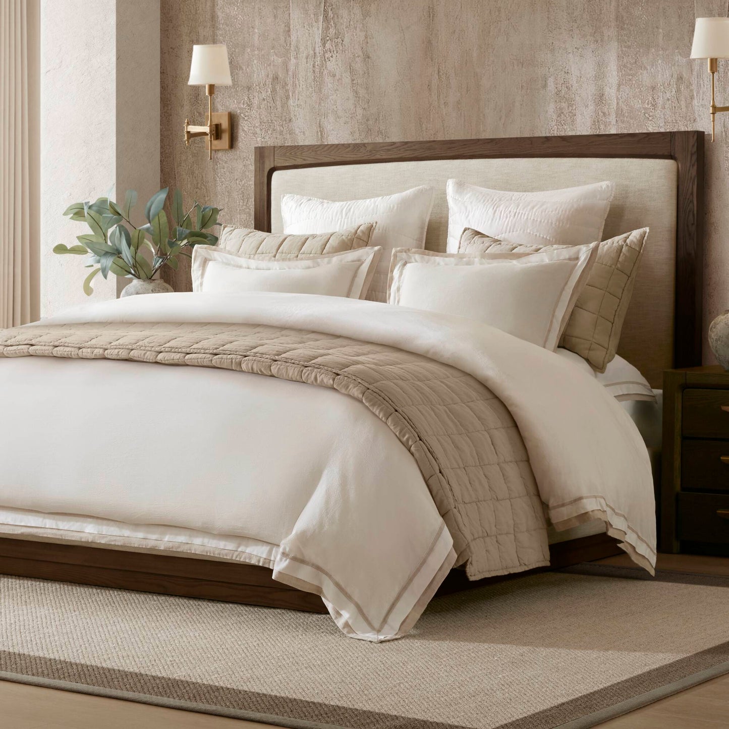 Linen Blend Double Flange Duvet Cover Set