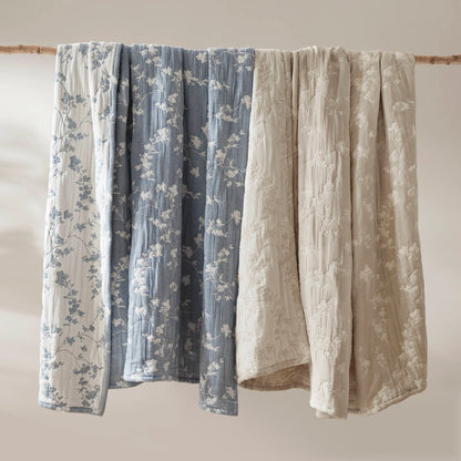 Catalina Botanical 3 Piece Jacquard Cotton Gauze Quilt Set