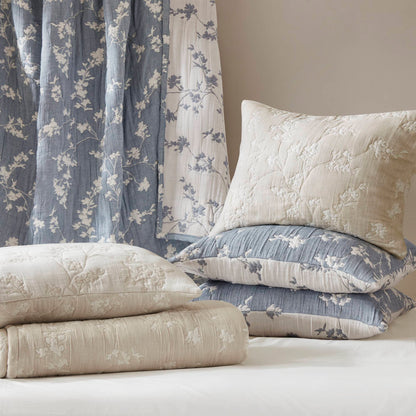 Catalina Botanical 3 Piece Jacquard Cotton Gauze Quilt Set