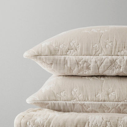 Catalina Botanical 3 Piece Jacquard Cotton Gauze Quilt Set