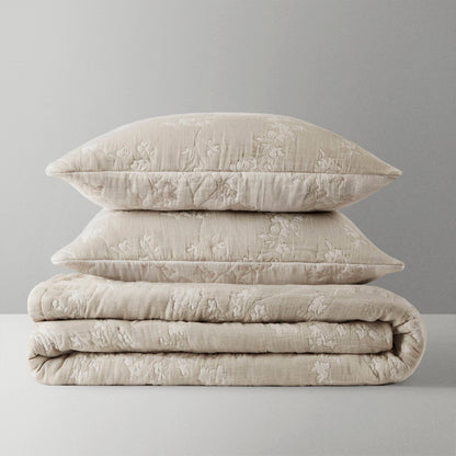 Catalina Botanical 3 Piece Jacquard Cotton Gauze Quilt Set