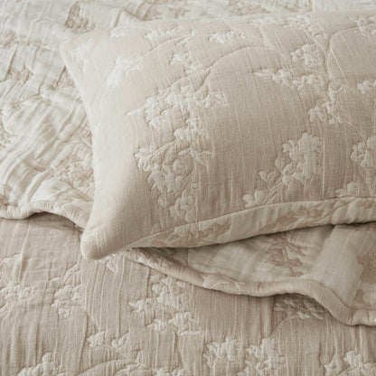 Catalina Botanical 3 Piece Jacquard Cotton Gauze Quilt Set