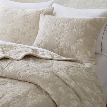 Catalina Botanical 3 Piece Jacquard Cotton Gauze Quilt Set