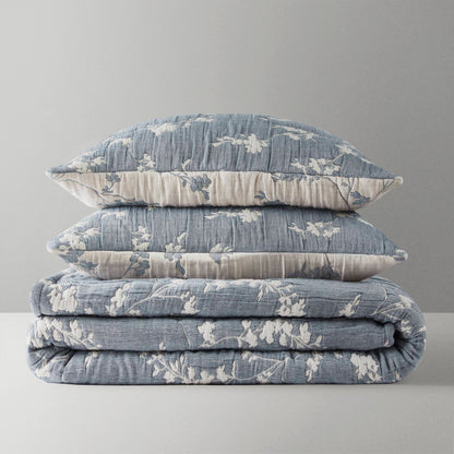 Catalina Botanical 3 Piece Jacquard Cotton Gauze Quilt Set