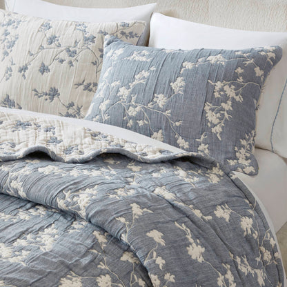 Catalina Botanical 3 Piece Jacquard Cotton Gauze Quilt Set