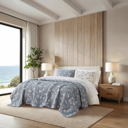 Catalina Botanical 3 Piece Jacquard Cotton Gauze Quilt Set
