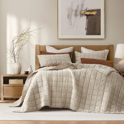 French Flax Linen Garment Washed Quilt Set
