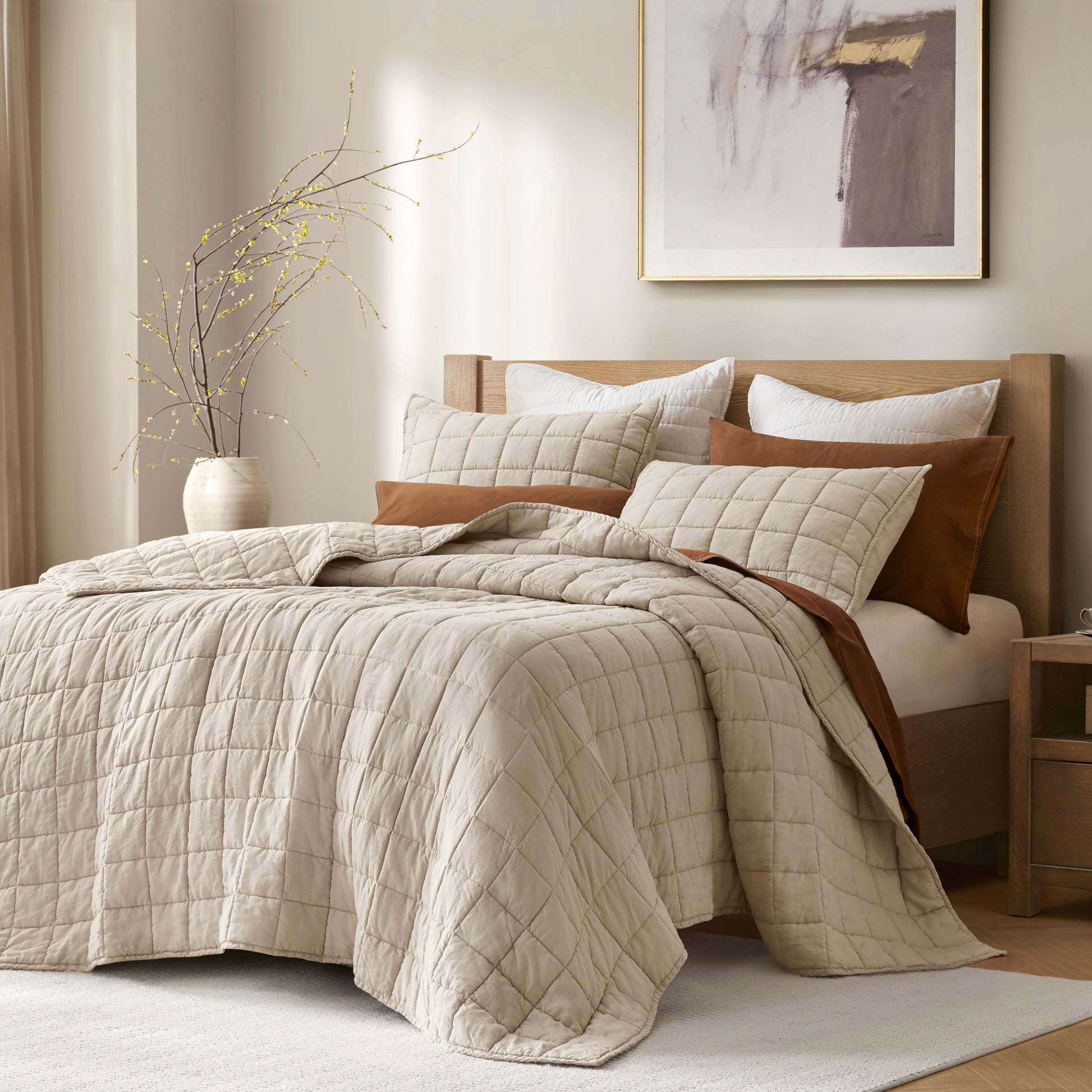 French Flax Linen Garment Washed Quilt Set