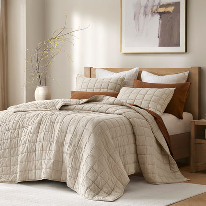 French Flax Linen Garment Washed Quilt Set
