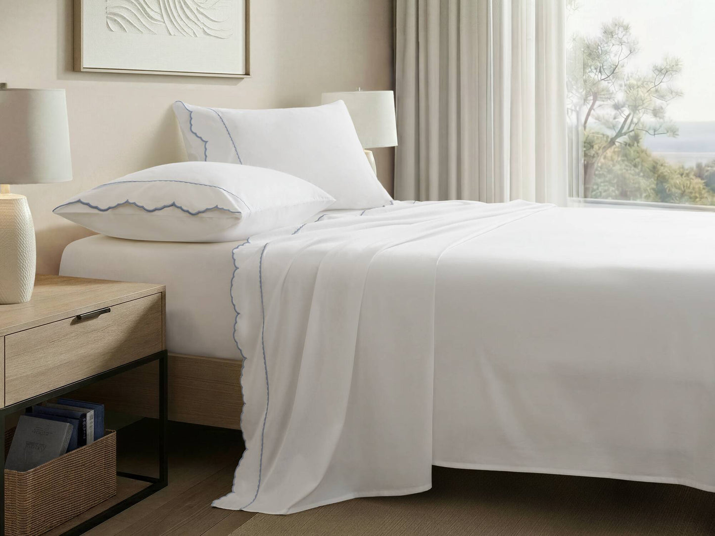 Brielle Scalloped Edge 4 Piece Cotton Sheet Set