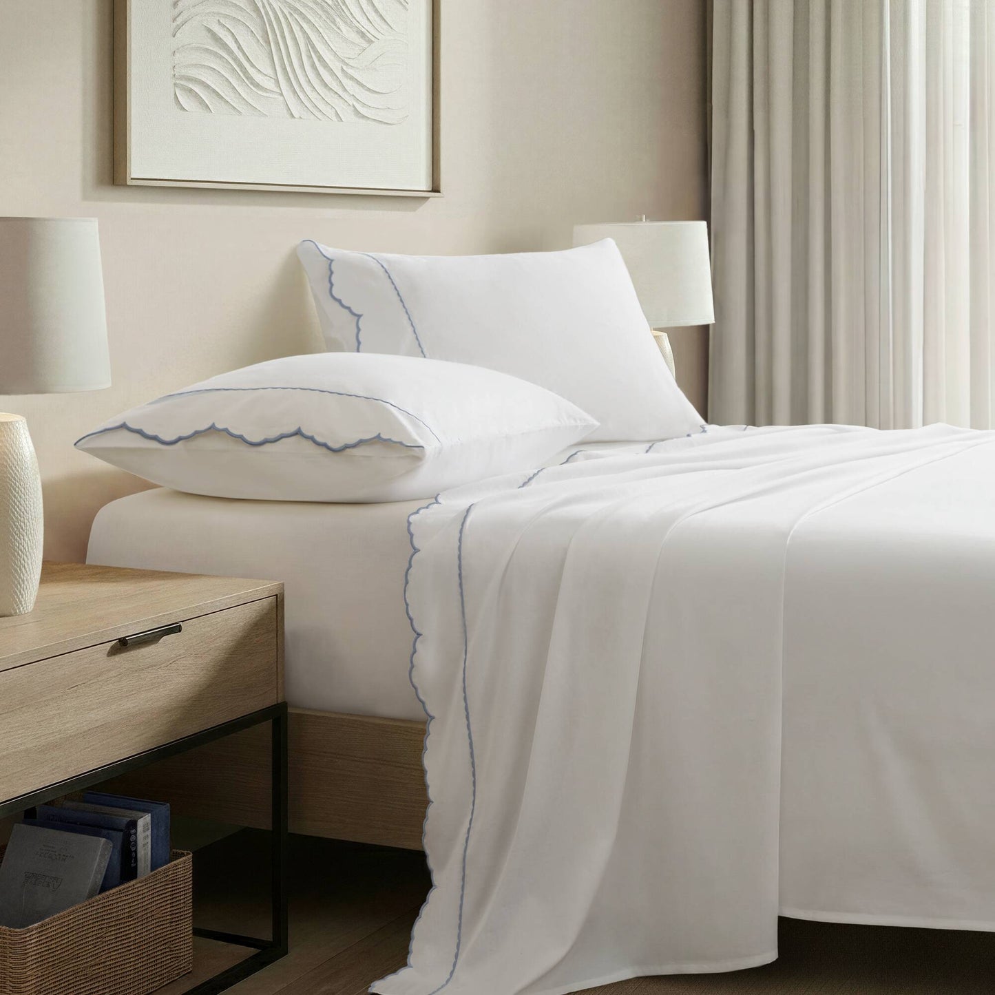 Brielle Scalloped Edge 4 Piece Cotton Sheet Set