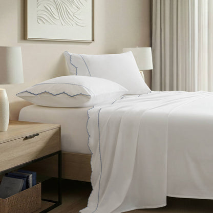 Brielle Scalloped Edge 4 Piece Cotton Sheet Set