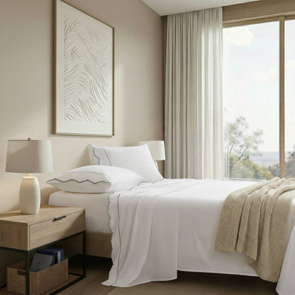 Brielle Scalloped Edge 4 Piece Cotton Sheet Set