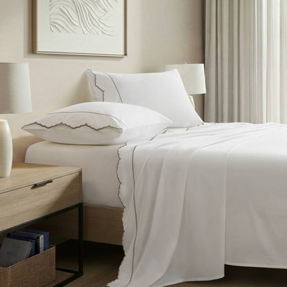 Brielle Scalloped Edge 4 Piece Cotton Sheet Set