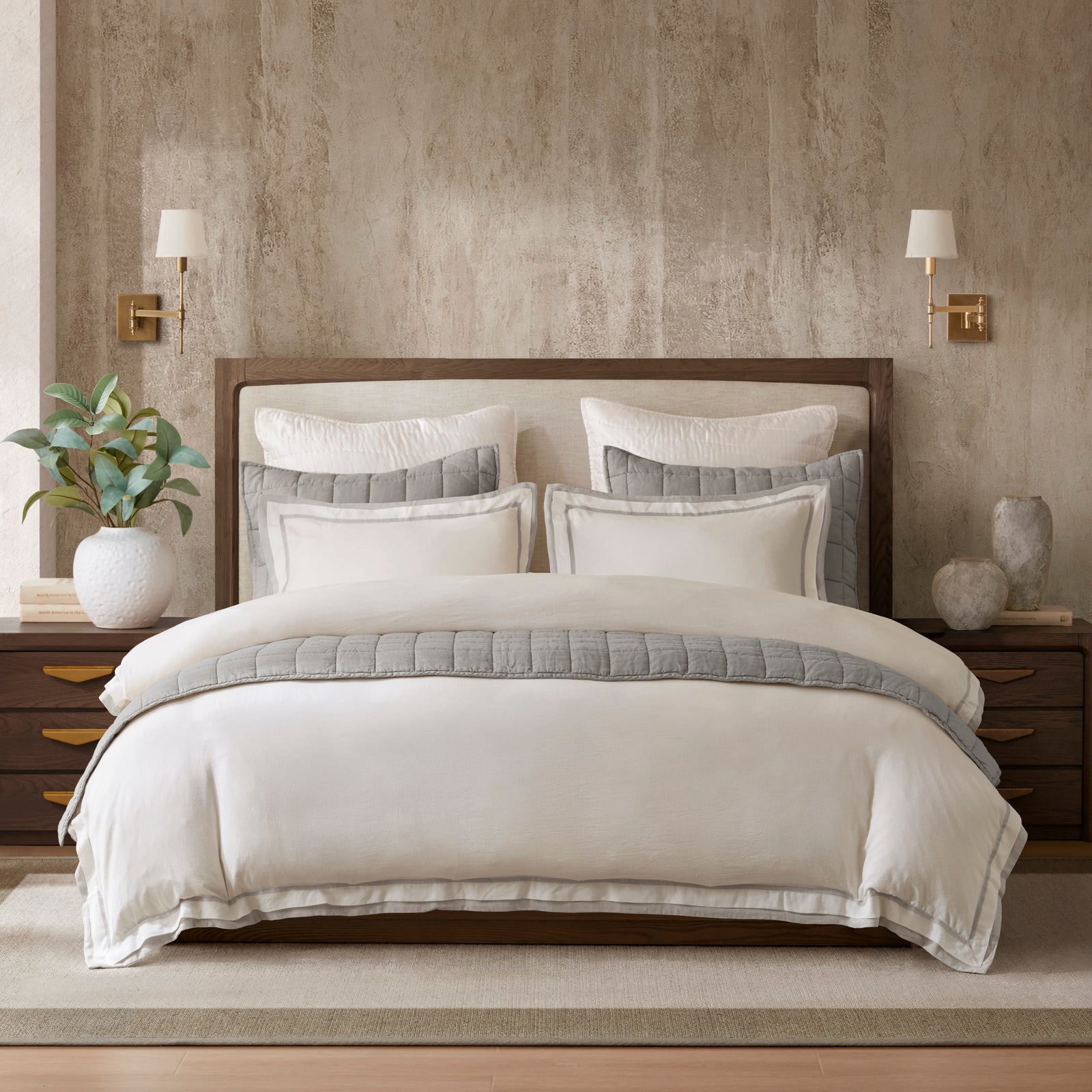 Linen Blend Double Flange Duvet Cover Set
