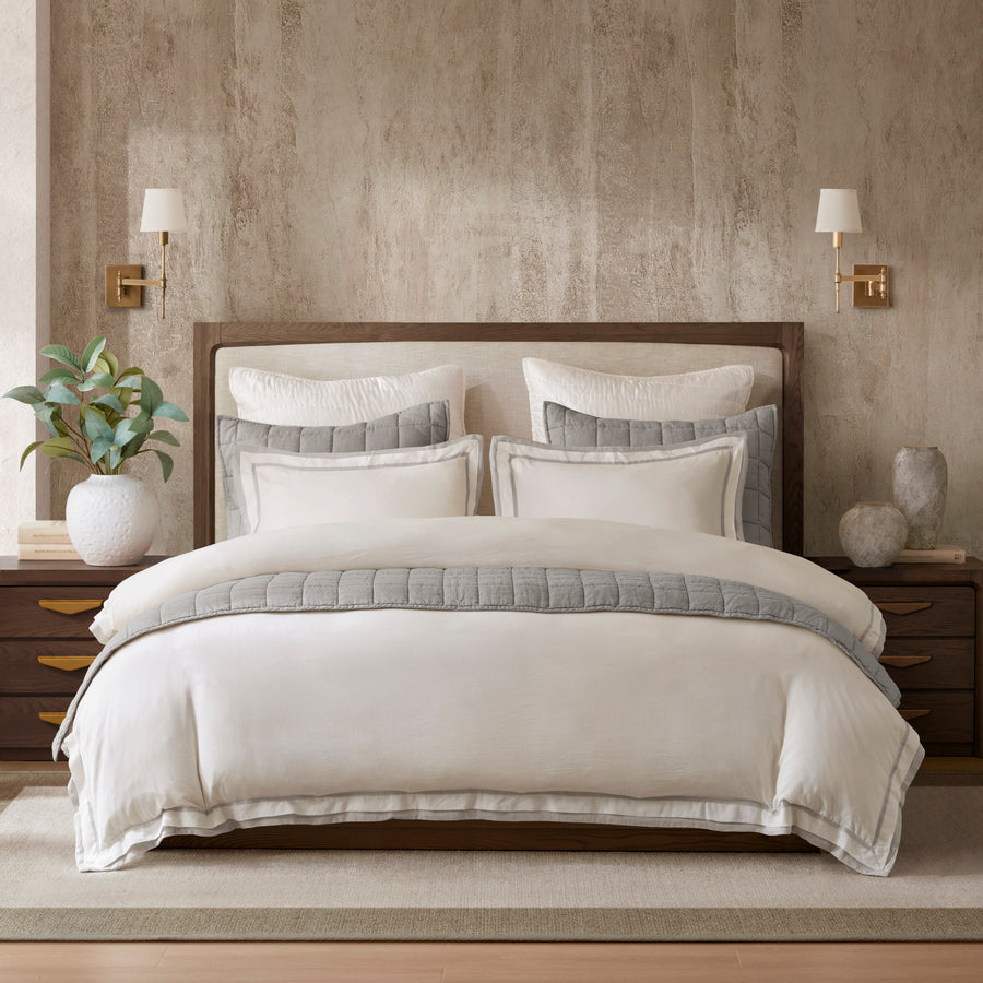 Linen Blend Double Flange Duvet Cover Set