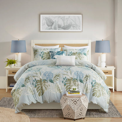 Kiawah Island 5-Piece Cotton Duvet Cover Set with Throw Pillow