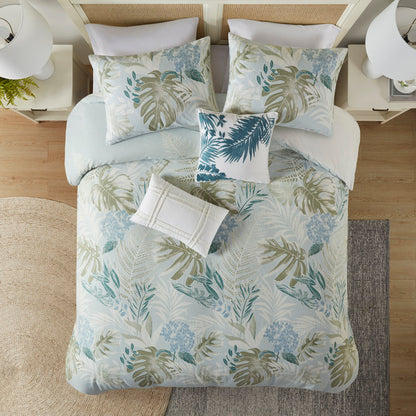 Kiawah Island 5-Piece Cotton Duvet Cover Set with Throw Pillow