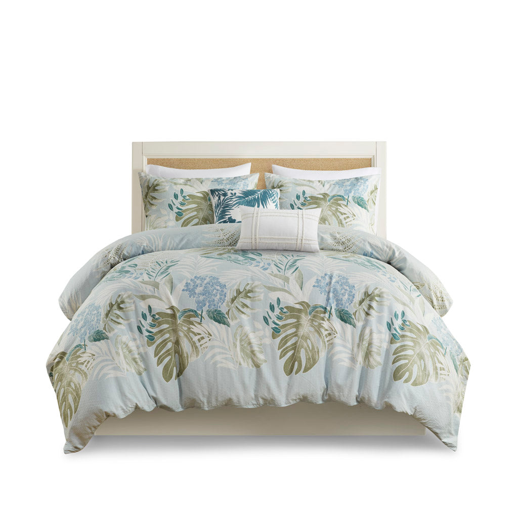 Kiawah Island 5-Piece Cotton Duvet Cover Set with Throw Pillow