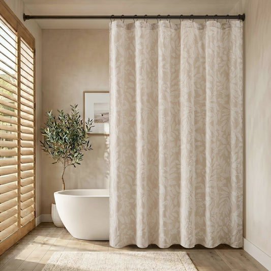 Solace Leaf Cotton Blend Botanical Jacquard Shower Curtain