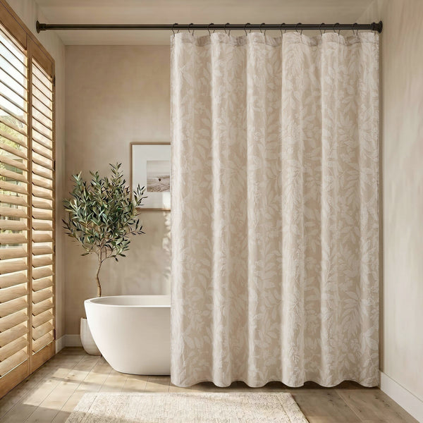 Solace Leaf Cotton Blend Botanical Jacquard Shower Curtain