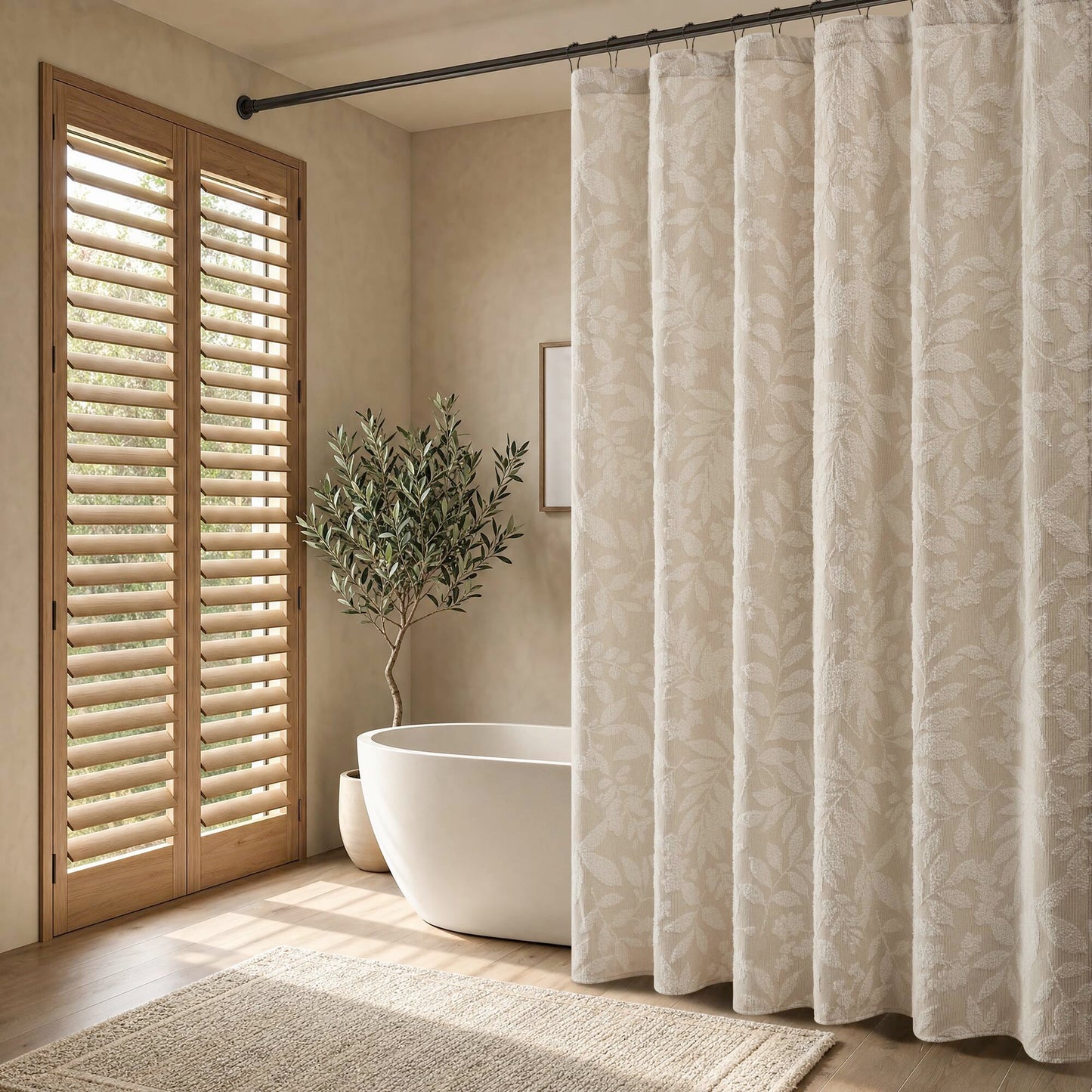 Solace Leaf Cotton Blend Botanical Jacquard Shower Curtain