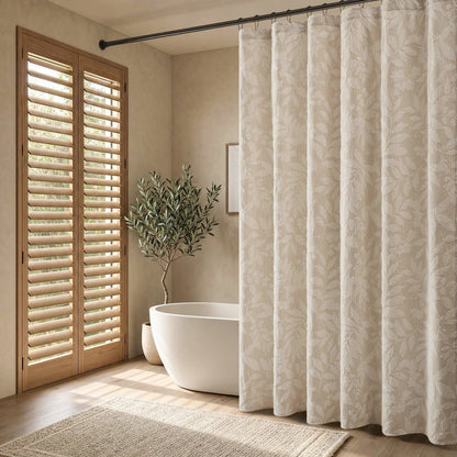 Solace Leaf Cotton Blend Botanical Jacquard Shower Curtain