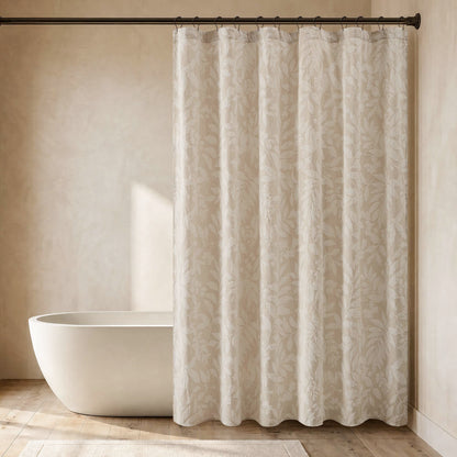 Solace Leaf Cotton Blend Botanical Jacquard Shower Curtain