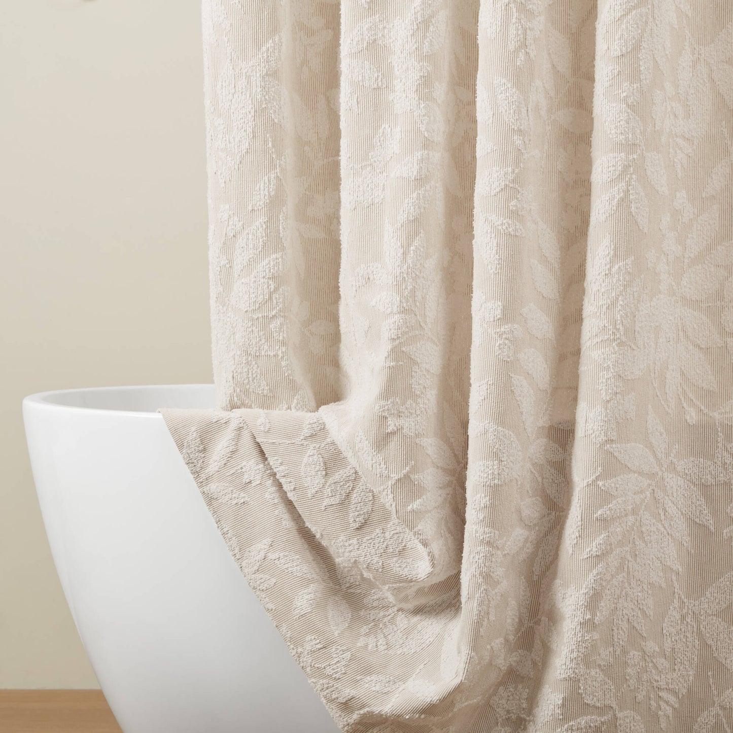 Solace Leaf Cotton Blend Botanical Jacquard Shower Curtain