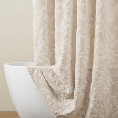 Solace Leaf Cotton Blend Botanical Jacquard Shower Curtain