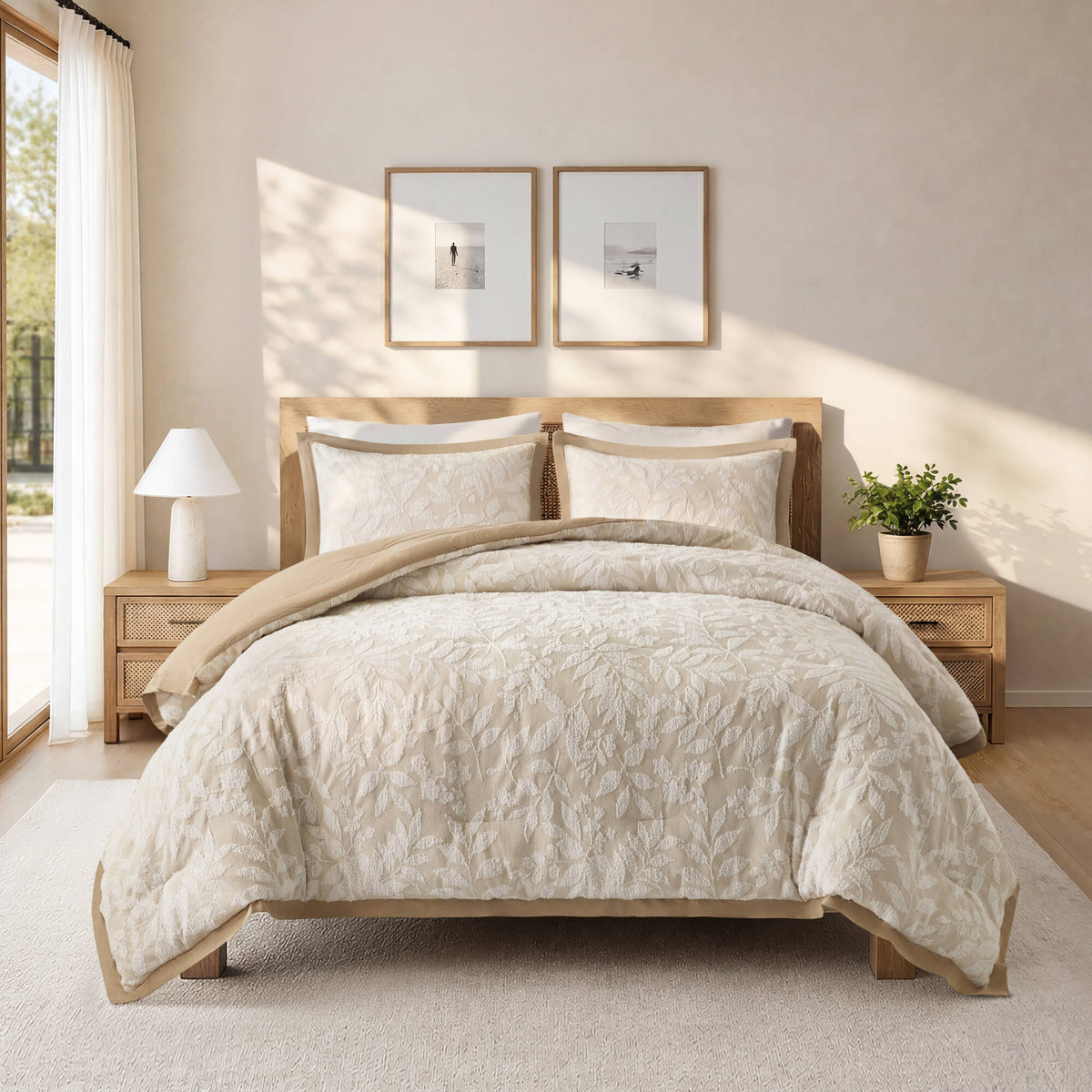 Solace Leaf Cotton Blend Botanical Jacquard Comforter Set