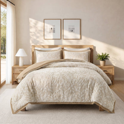 Solace Leaf Cotton Blend Botanical Jacquard Comforter Set