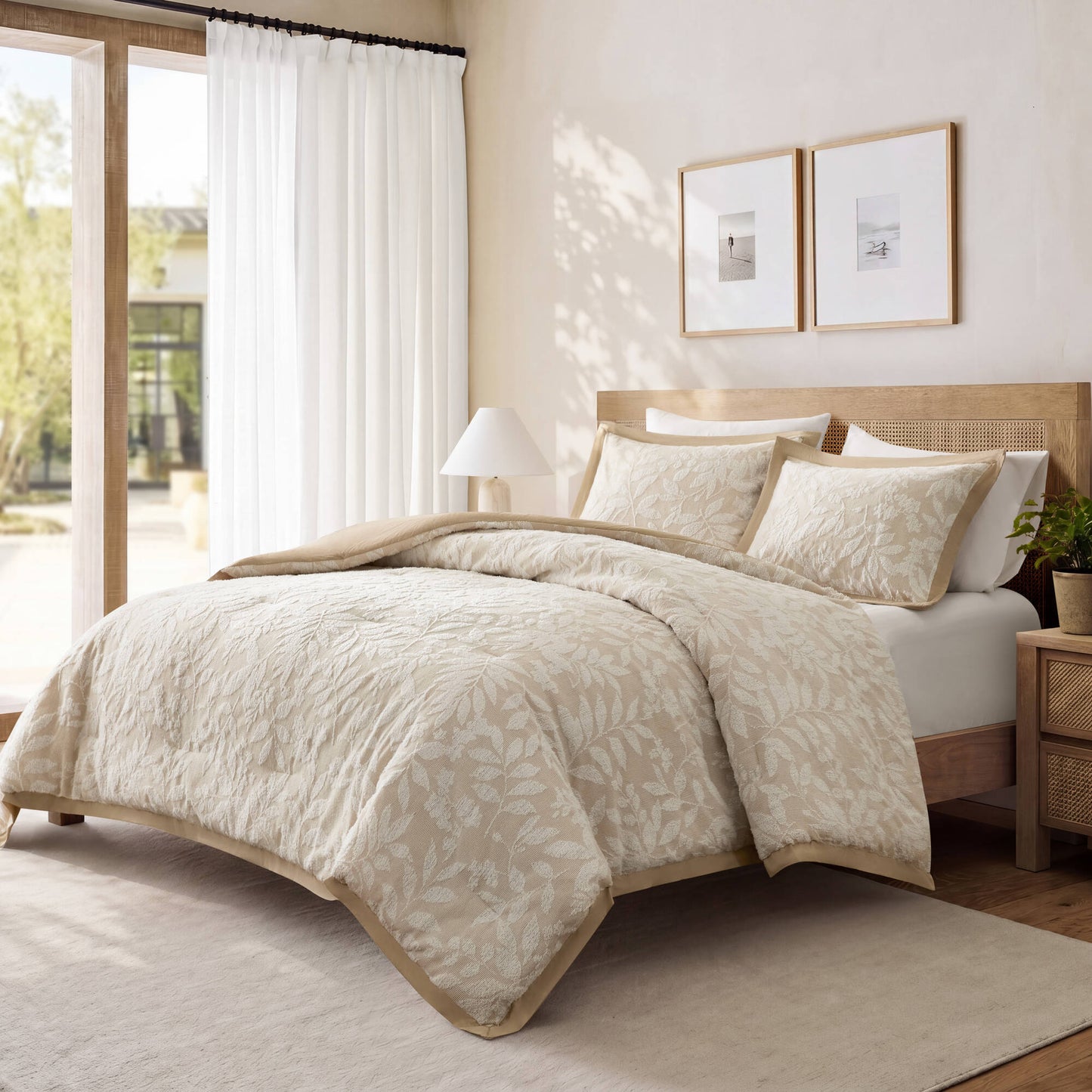 Solace Leaf Cotton Blend Botanical Jacquard Comforter Set