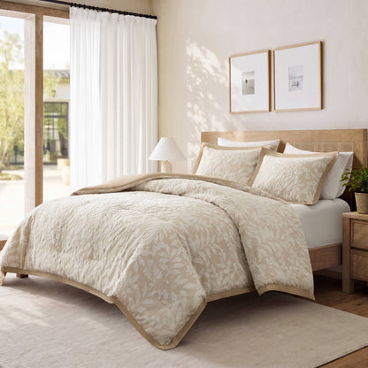 Solace Leaf Cotton Blend Botanical Jacquard Comforter Set