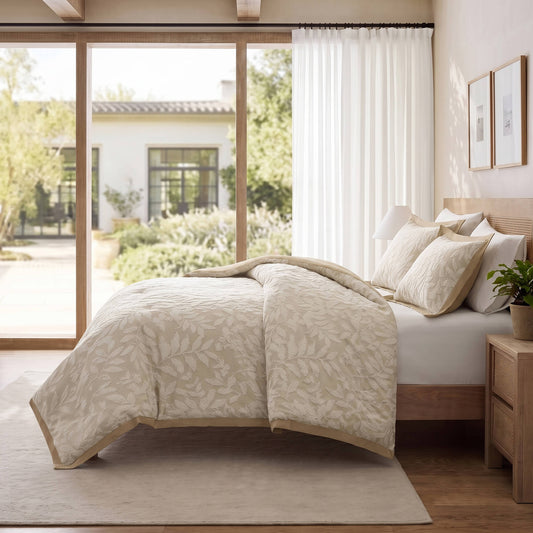Solace Leaf Cotton Blend Botanical Jacquard Comforter Set
