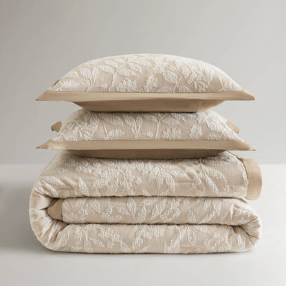 Solace Leaf Cotton Blend Botanical Jacquard Comforter Set