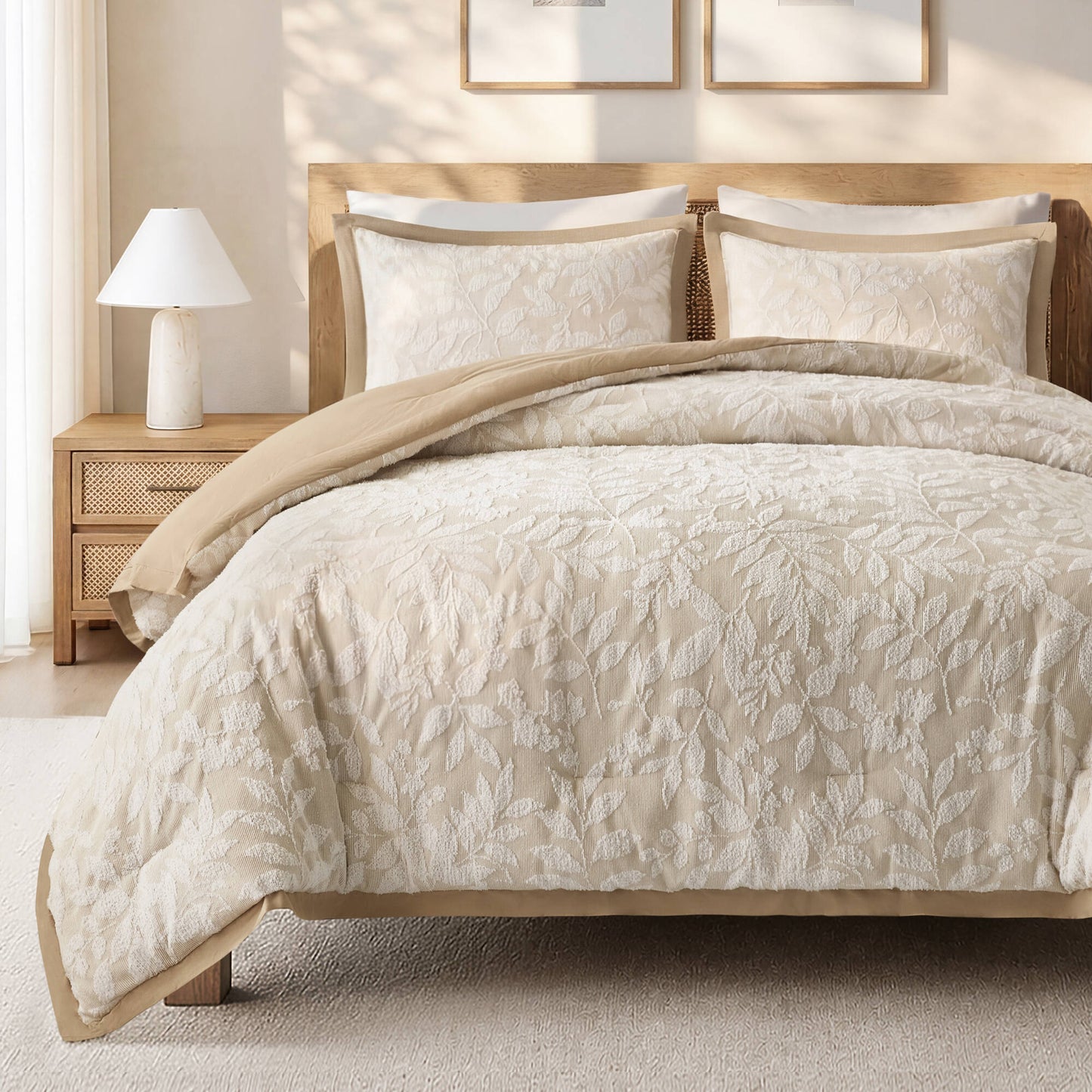 Solace Leaf Cotton Blend Botanical Jacquard Comforter Set