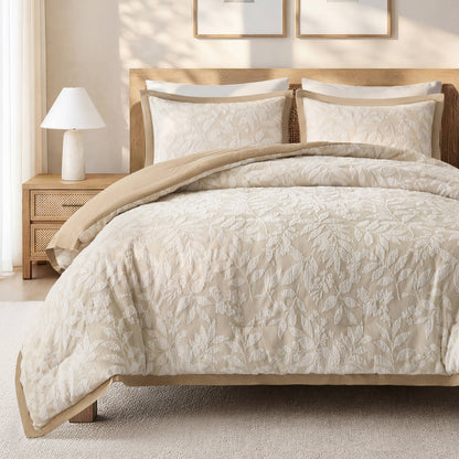 Solace Leaf Cotton Blend Botanical Jacquard Comforter Set