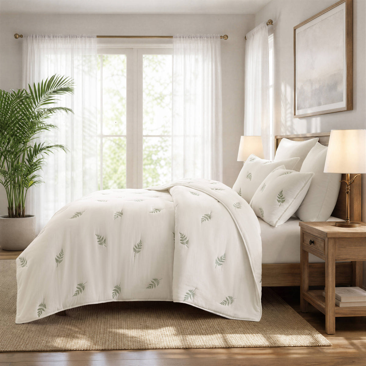 Willow Embroidered Botanical 100% Cotton Lightweight 3-Piece Quilt Set