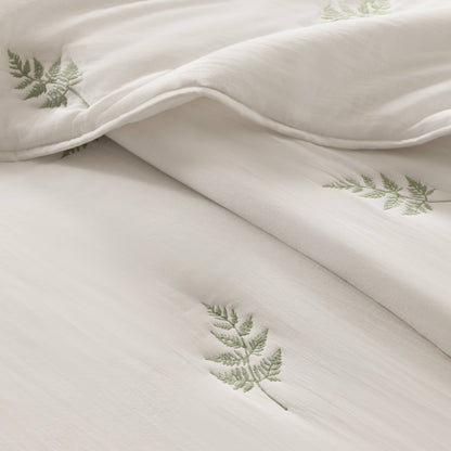 Willow Embroidered Botanical 100% Cotton Lightweight 3-Piece Quilt Set