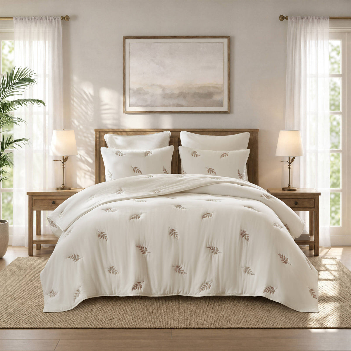 Willow Embroidered Botanical 100% Cotton Lightweight 3-Piece Quilt Set