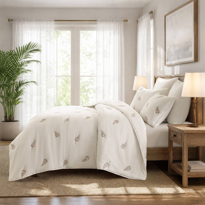 Willow Embroidered Botanical 100% Cotton Lightweight 3-Piece Quilt Set