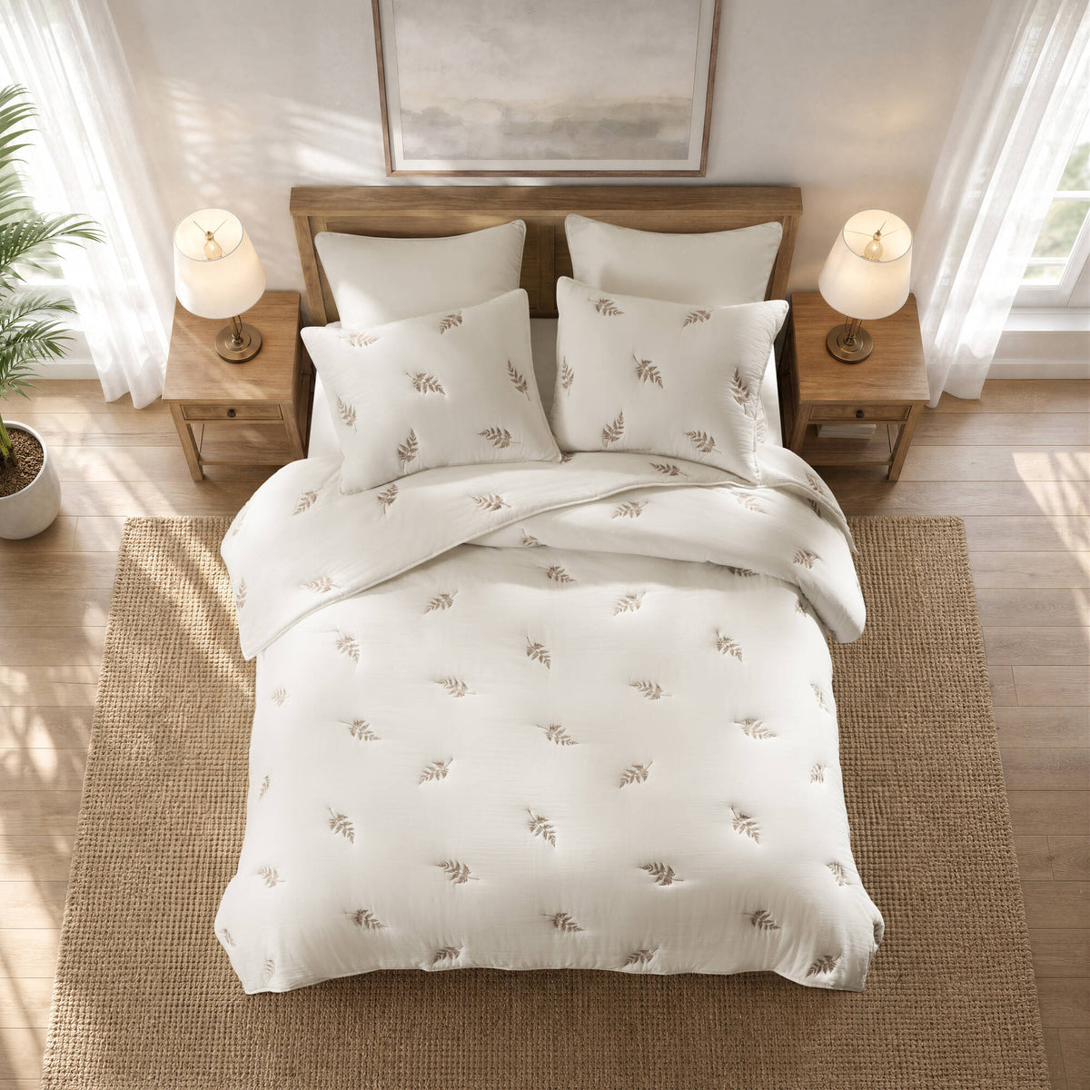 Willow Embroidered Botanical 100% Cotton Lightweight 3-Piece Quilt Set