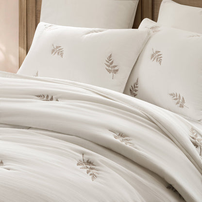 Willow Embroidered Botanical 100% Cotton Lightweight 3-Piece Quilt Set